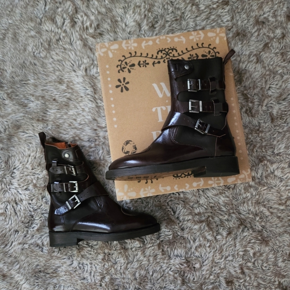 Free People We The Free Dusty Buckle Boots‎ In Chicory Coffee Women's Size 37